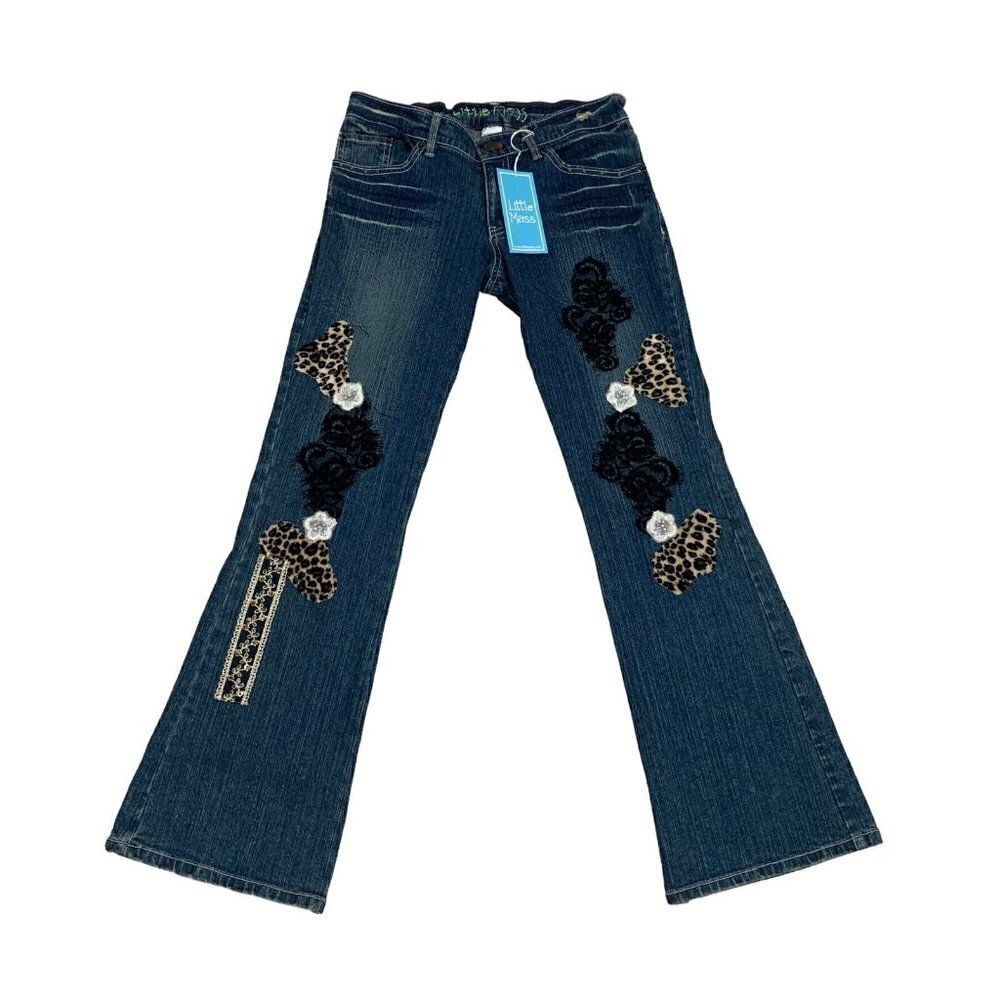 Little Mass Girl’s Bootcut Jeans Size 12 NWT Distressed Appliqué Animal Print